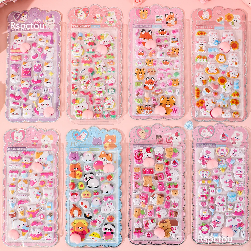 8pcs 3D Cute Animal Buttocks Stickers Cat Rabbit Panda Stress Relief Puffy Squishy Sticker for Scrapbook Phone Decoration Decal