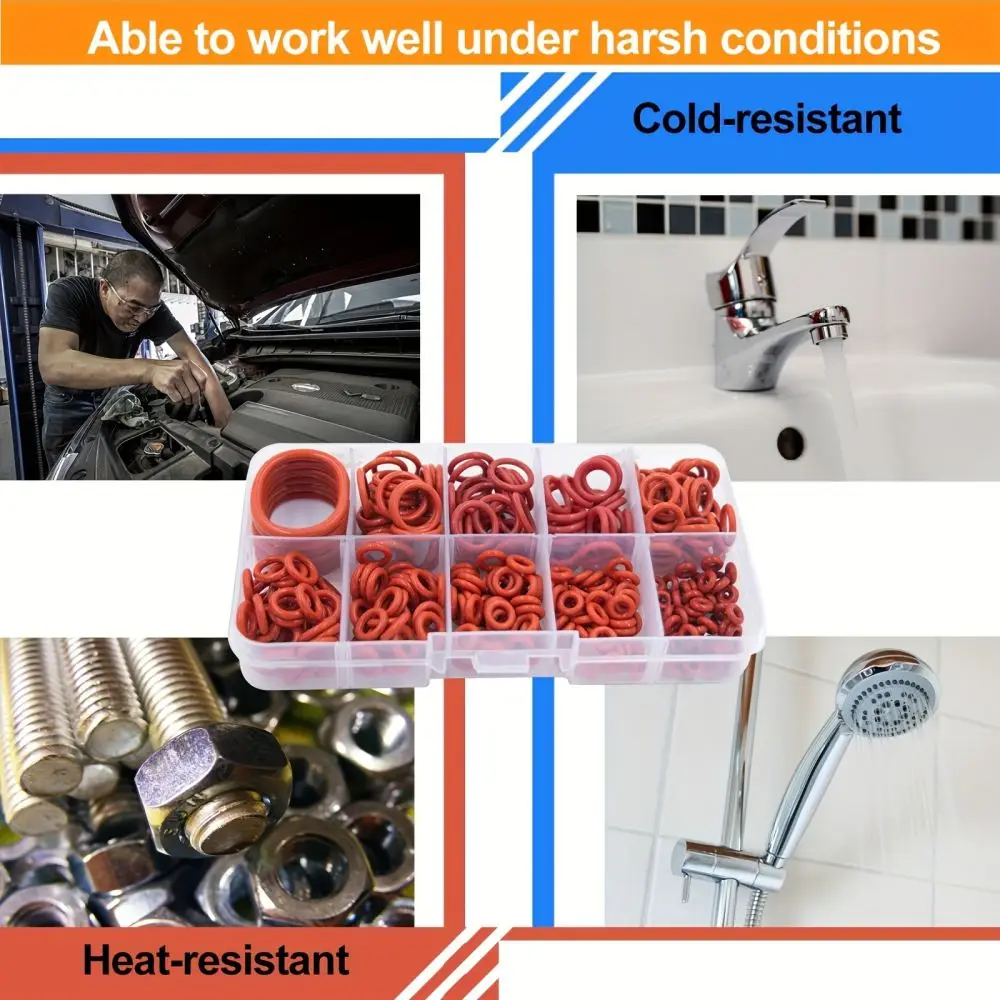 Silicone Sealing O Rings Rubber Gasket Set Heat Resistant Oil Proof For Automotive Plumbing Hydraulic Pneumatic Repair Equipment