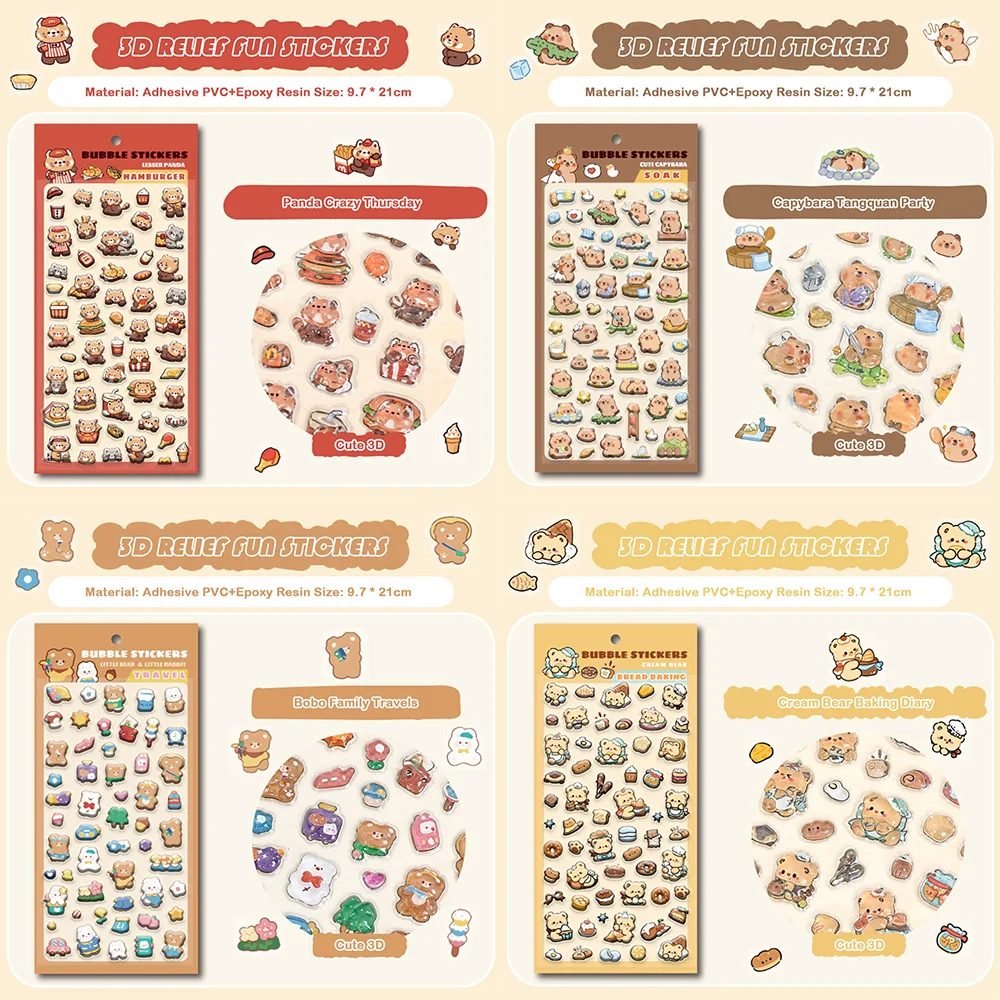 

Capybara Relief Jelly Sticker Butter Bear DIY Relief Stickers Plastic Multi-color Relief Diamond Gemstone Sticker