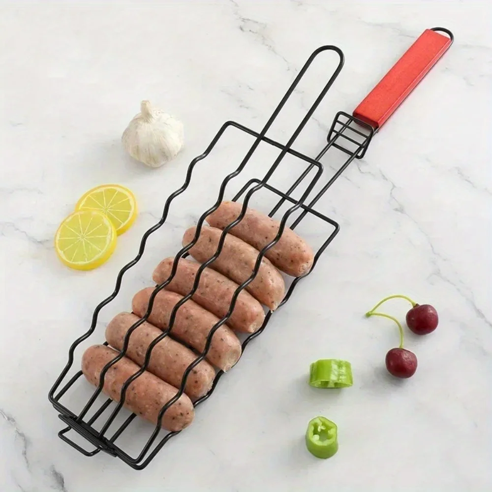 1PC Grill Basket Stainless Steel BBQ Tool Barbecue Rack for Hot Dog Vegetable Kabob Holder Grilling Accessories  Barbecue