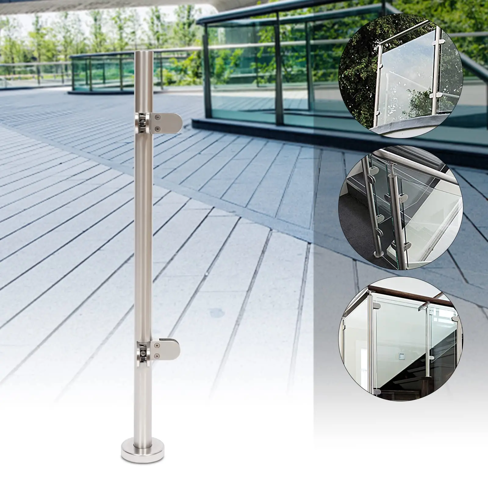 DHBREK Glass Railing Post Stainless Steel Glass Clamp Glass Panels Mounting Brackets Glass Balustrade Railing Post for Glass Fen