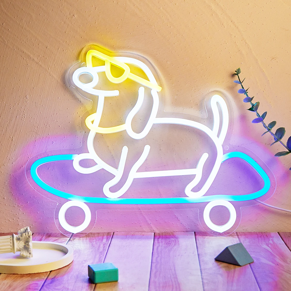 Chi-ซื้อ LED Neon สเก็ต Dachshund USB Powered ป้ายนีออน Night Light 3D Wall Art ห้องนอนตกแต่งห้องโคมไฟป้ายของขวัญวันเกิด