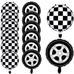 6 Pack of 18 inch Racing Theme Party Decorative Wheel Balloon Black and White Square Balloon Set