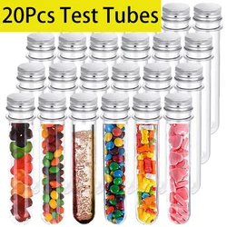 20Pcs Plastic PET Test Tube Candy Container Bath Salt Tube Transparent with Aluminum Screw Lids 45ml Cylinder Tubes