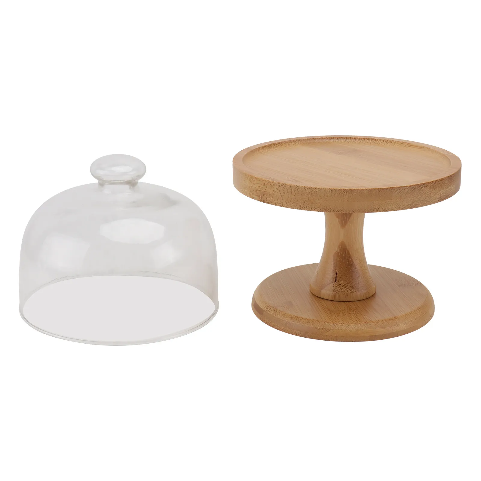 

1Set Premium Glass and Wood Cake Stand Set with Food Grade Glass Cover for Cakes Desserts Snacks Bread Pastry Display and