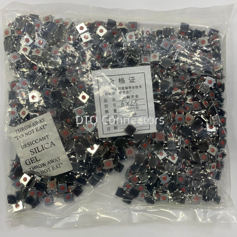 

1000 шт. 6X6 мм, высота = 2,5/2,7/3,1/3,4/3,7/4/4,3/-4,5/5 мм, 4PIN SMD (SMT), красная тактовая кнопка, монтаж на печатной плате, мгновенный щелчок