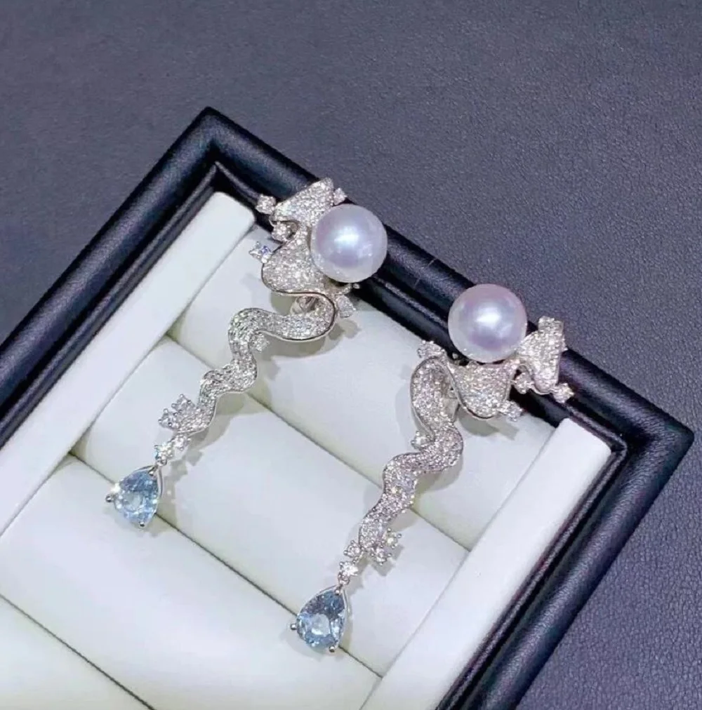 

Charming and exquisite pearl earrings AAA7-8mm8-9mm 9-10mm natural South Sea round white pearl earrings 925s