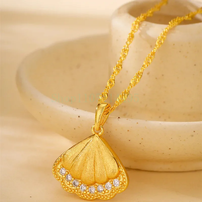 

Luxury 24K 9999 Pure Gold real gold Women's Shell Small Skirt Pendant Necklace