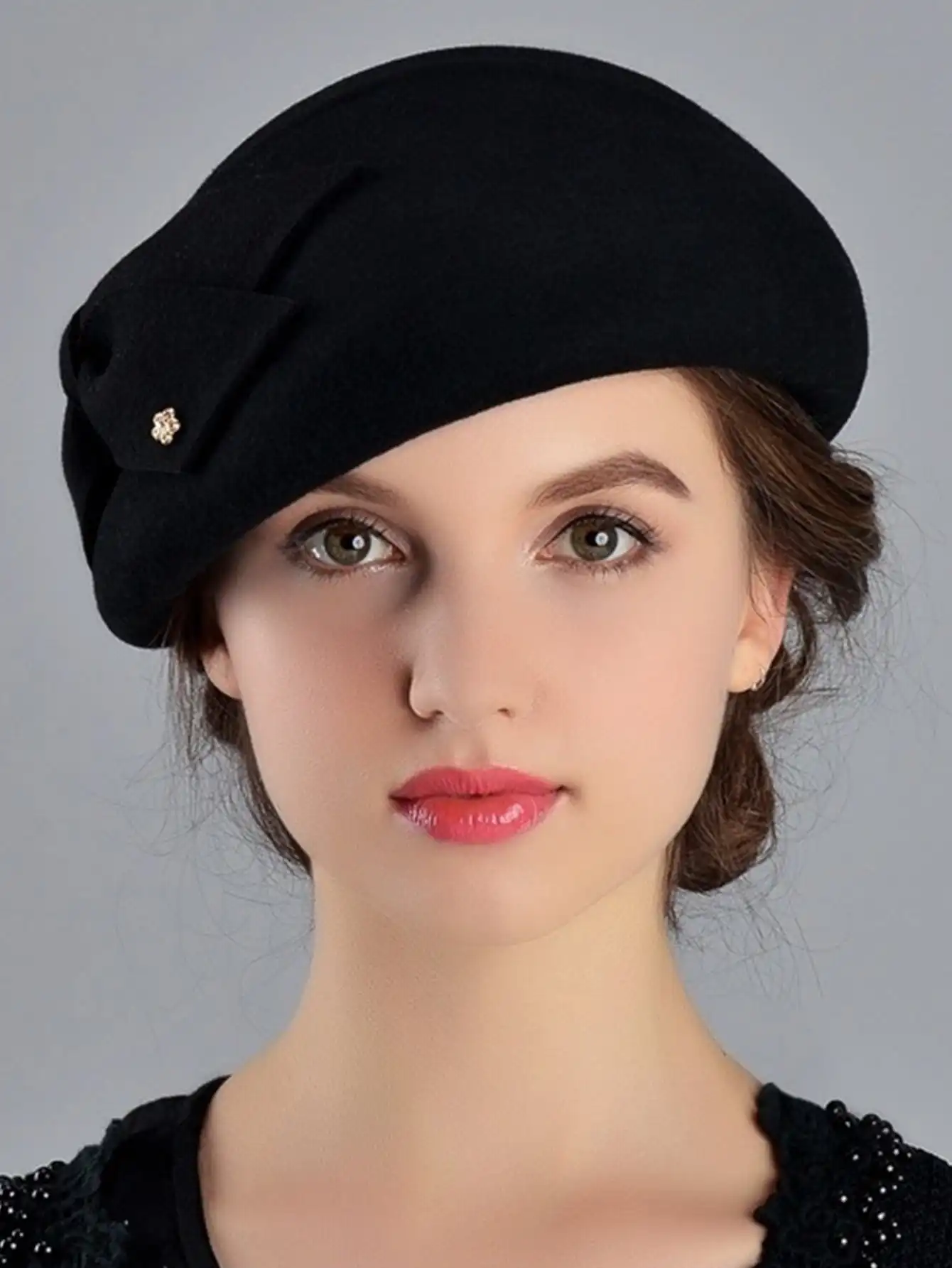 French Berets Caps For Women Fashion 100% Wool Felt Fedora Hat Winter Blue Purple Red Church Female Fleece Cloche Hats