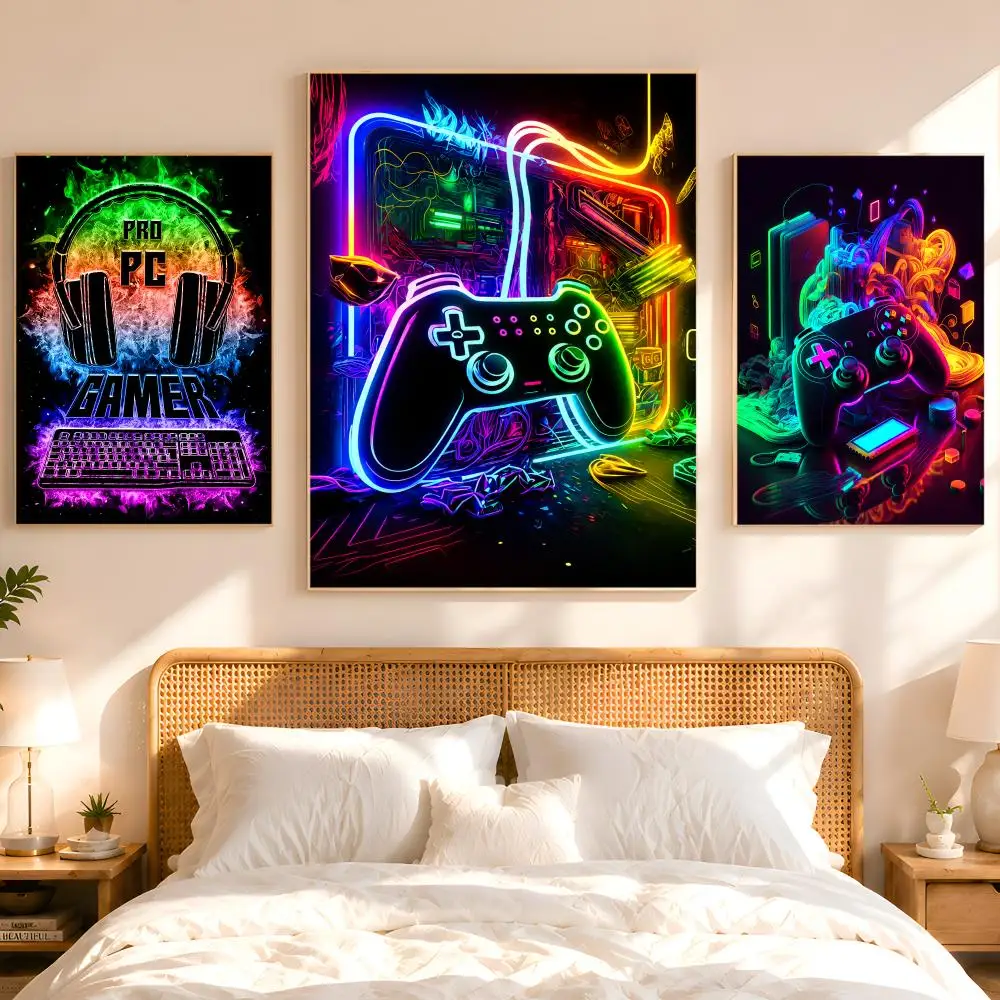Neon Pro PC Gamer Poster Home Living Bed Room Bar Hallway Sticky Wall Art Printing Aesthetic Decor