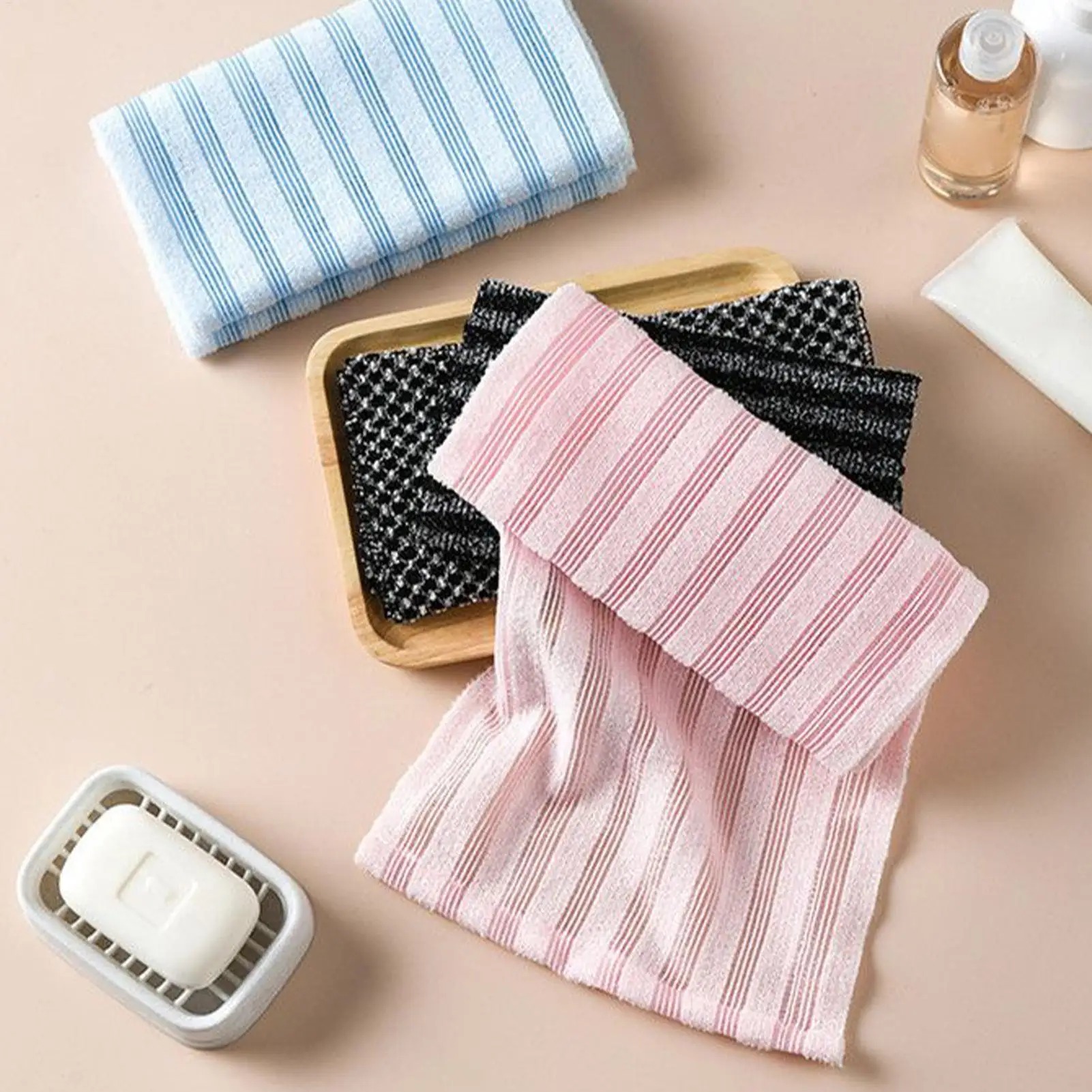 Long Handle Back Scrubber Towel Gentle Exfoliating & Cleansing for Shower, Reaches Back Elbows & Feet, Quick Drying & Hygienic