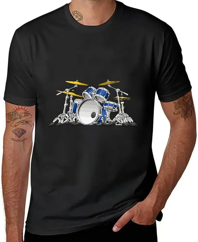 Drum Kit Instrument Men's Short Sleeve T-Shirt Crewneck Shirt Cotton Regular-Fit Workout Tops Casual