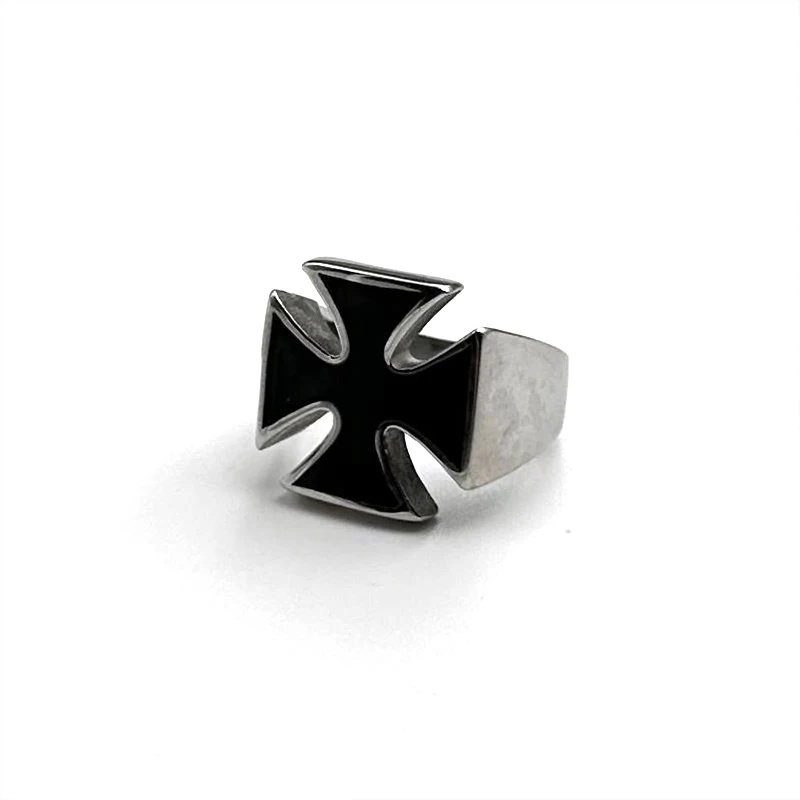 Classic Black Cross Stainless Steel Rings Geometric Biker Rock Punk Mens Gift Fashion Ring Band Jewelry Metal Unique Wholesale