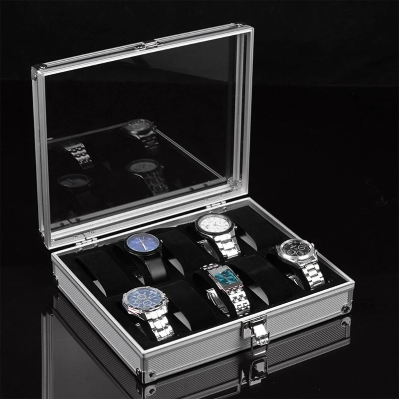 Storage Box with Large Transparent Lid Watch Stand Box Display Cases for Men K3KF