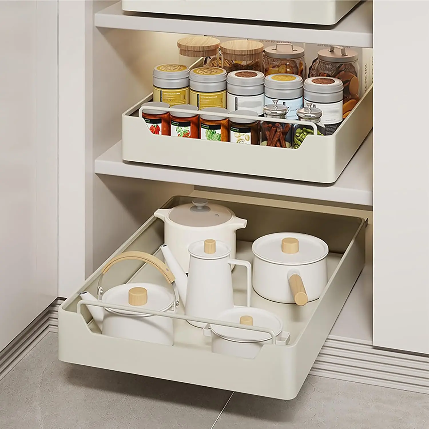 Estante de almacenamiento de cocina extraíble, bandeja de almacenamiento tipo cajonera de cocina, caja de especias, estante portátil, organizador de gabinetes para el hogar