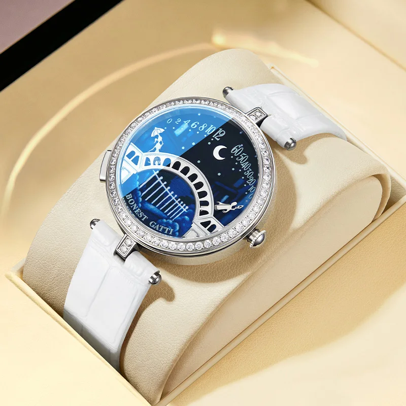 BONEST GATTI Brand 3004 Fashion Women's Watch Quartz Wristwatch Bridge Of Lovers Dial Stainless Steel Case Watches for Women