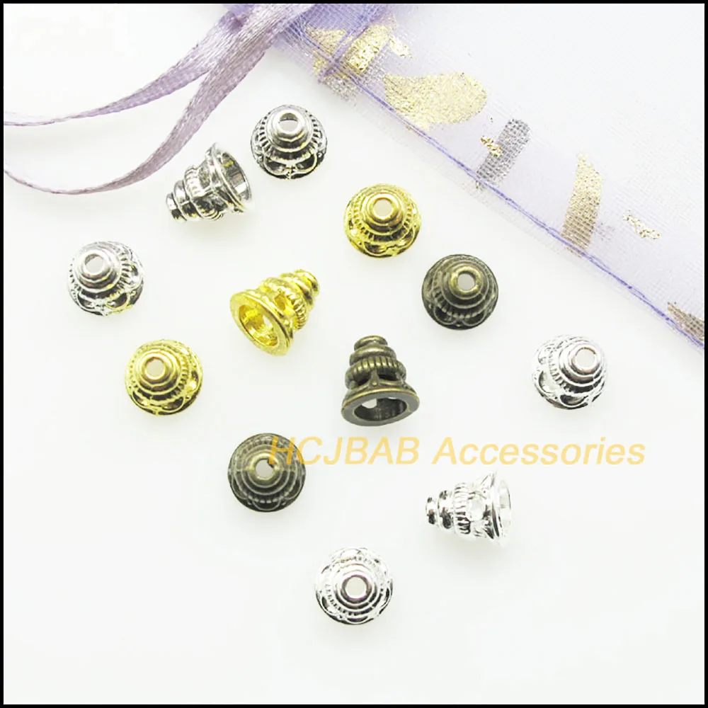 Fashion 50Pcs Retro Tibetan Silver Tone Antiqued Bronze Gold Color Flower Spacer End Beads Charms 7.5mm