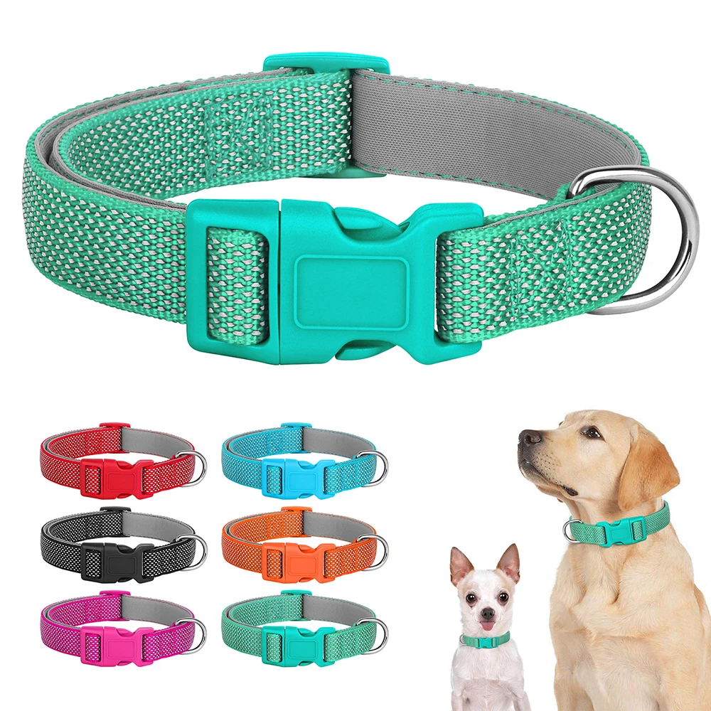 6 Colors Reflective Pet Dog Collar Breathable Nylon Dog Collars Necklace Adjustable Puppy Collars for Small Medium Dogs Pug