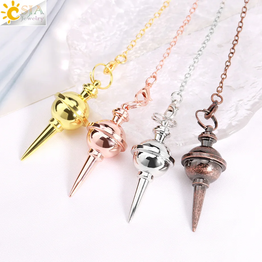 CSJA Metal Pendulum for Dowsing Divination Pendulos Spiral Gold Color Copper Cone Radiesthesia Pendulums Healing Pendule T027