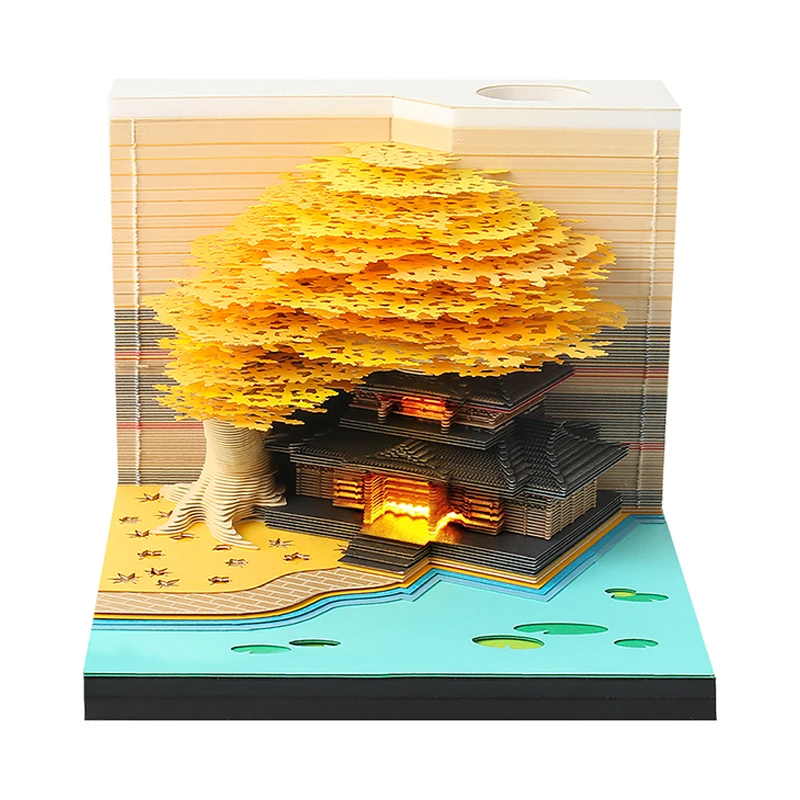 Calendrier de bureau en arbre avec lumières LED, bloc-notes 2025, bloc-notes créatif, bloc-notes de notes de bricolage, calendrier d'art 3D, papier caraté