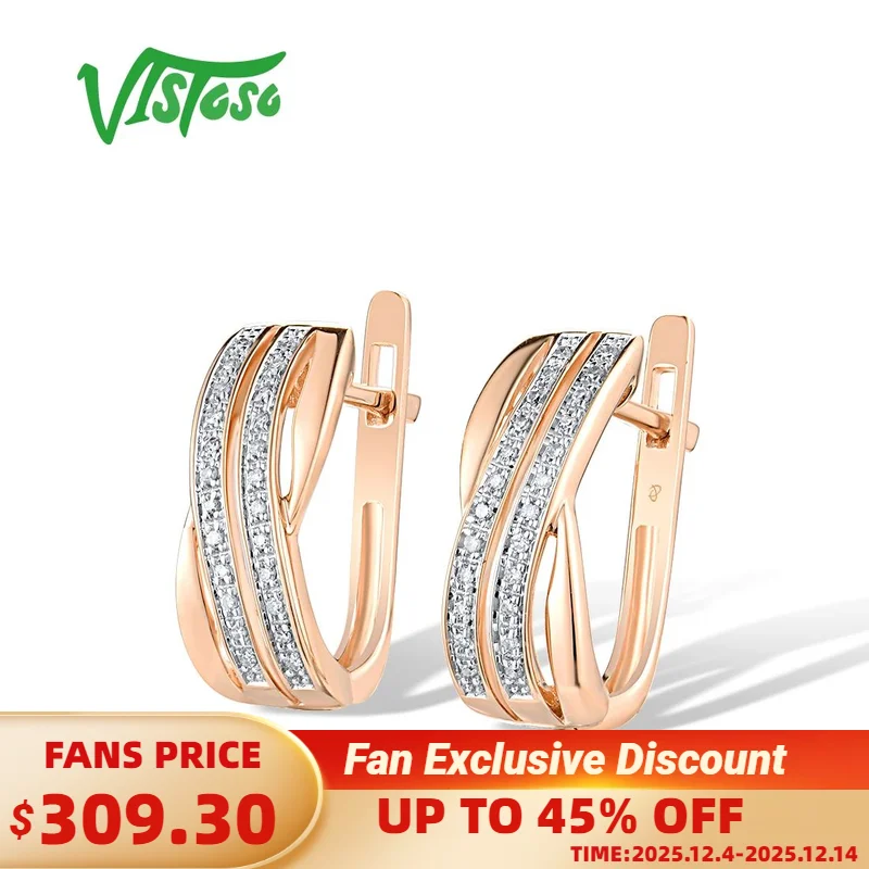 

VISTOSO 14K 585 Rose Gold Earrings For Lady Glamorous Elegant Sparkling Diamond Earrings Luxury Wedding Engagement Fine Jewelry
