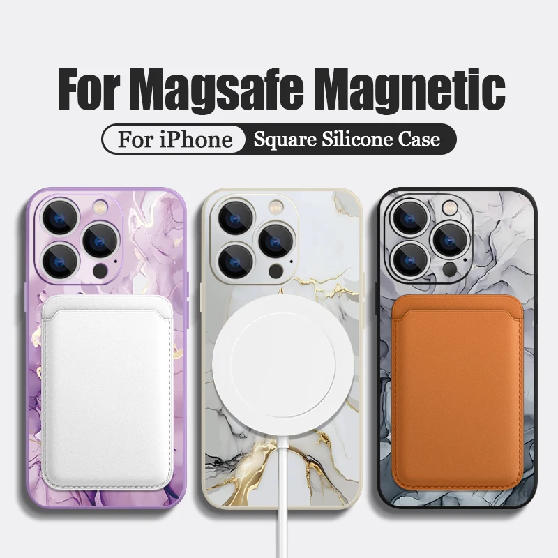 Magnetic Sandstone Marble Case For iPhone 15 Pro Max 11 12 13 14 Pro Max Built-in Metal Plate For Magsafe Lanyard Cover Coque