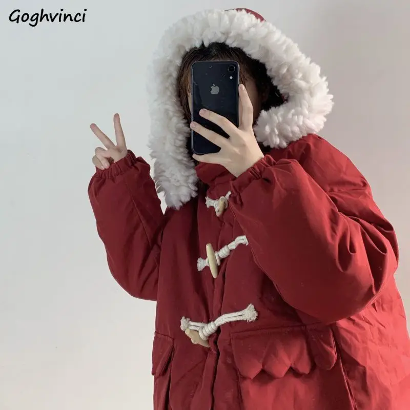 

Hooded Thicken Parkas Women Coat Warm Sweet Winter Students Panelled Tender Loose Streetwear Aesthetic Cozy Fashion Korean Style