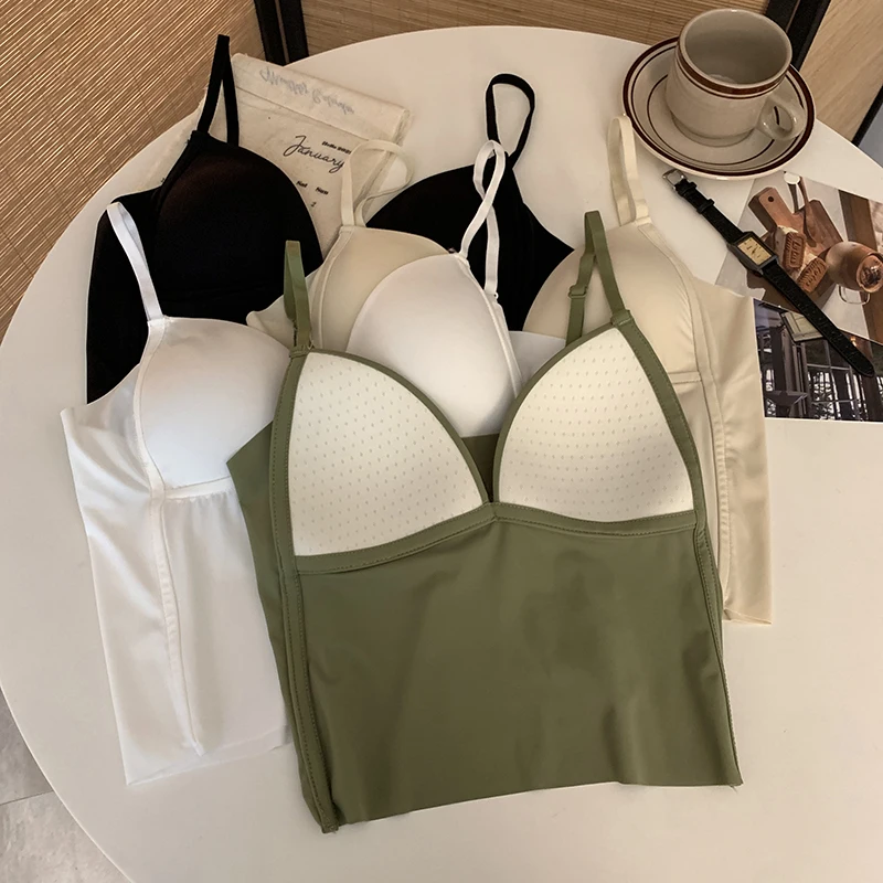 AOSSVIAO 2026 Knitted Sexy Backless Korean Style Tank Top Bra Fashion Woman Solid Ice Silk Camisole Beauty Back Crop Tops