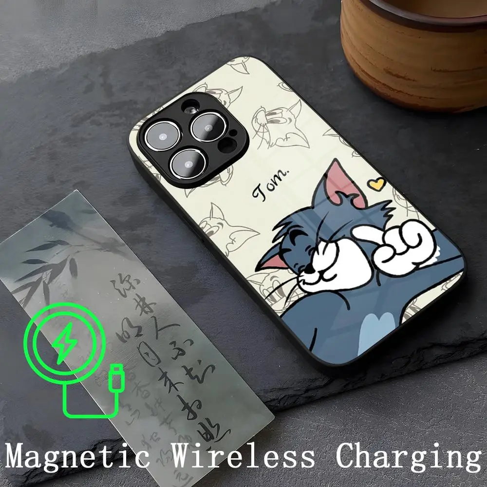 J-JerryS T-TomS Phone Case Strong Magnetism Glass For iPhone 14ProMax 15 13 12 15 11 Pro XS Max Plus Mini Coque