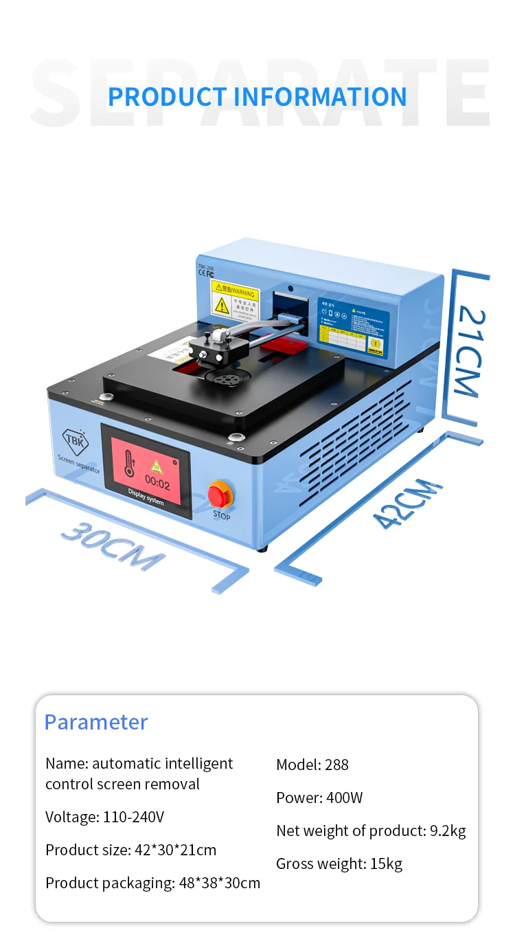 TBK-288 Fully Automatic Intelligenc LCD Screen Heating Separator Machine For Iphone14 13 12 11 X Screen Repair Auto Removal