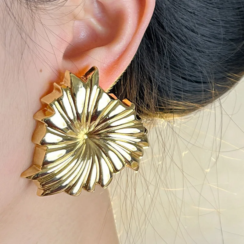 Metal flower unique explosion feminine exaggerated stud earrings