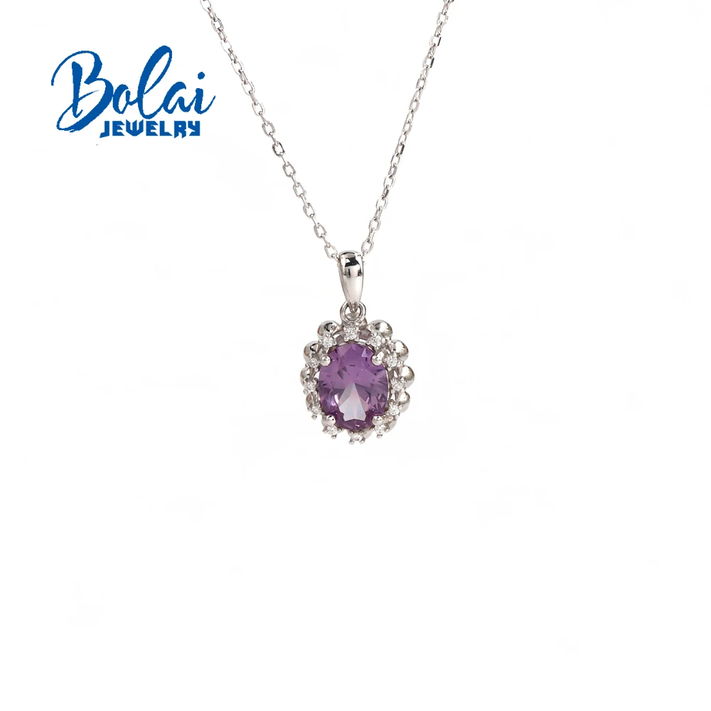 Women's Pendant 925 Sterling Silver color change synthetic Alexander nano oval necklace  Fine Jewelry for Daily Wear