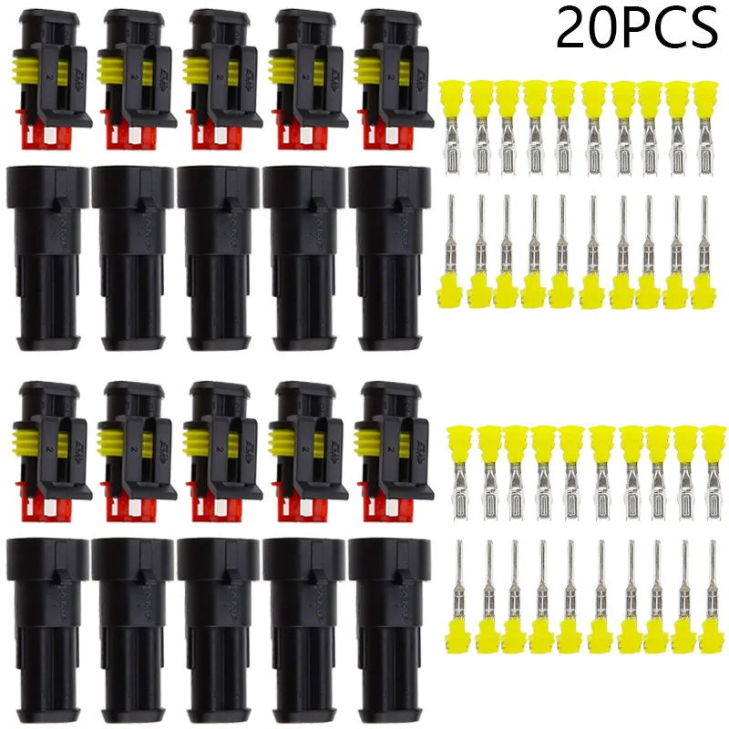 10 Sets 2 Pin AMP Superseal 1.5 Series Waterproof Electrical Wire Connector Male Female Plug Terminal for Car Truck Marine