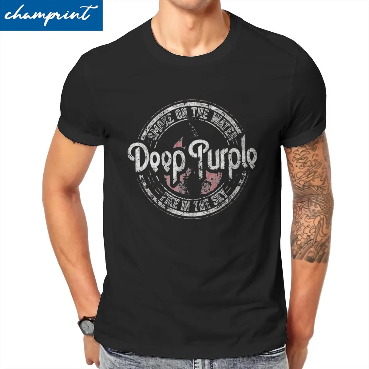 Deep Purple English Rock Band Men\'s T Shirts Album Machine Head Smoke Song On The Water Novelty Tees Cotton Plus Size Clothing