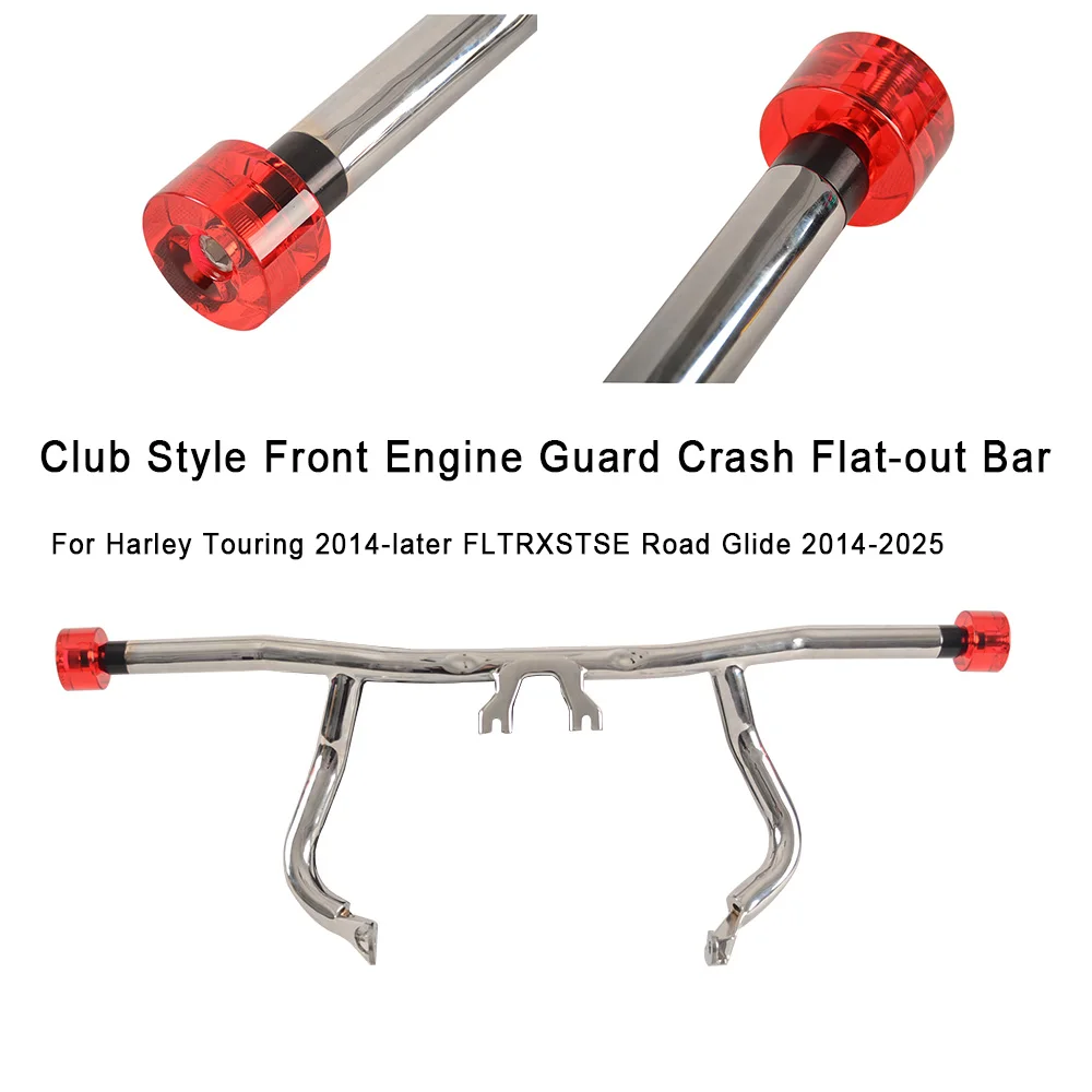 

Club Style Front Engine Guard Crash Flat-out Bar with Colors Wheels For Harley Touring 2014-later FLTRXSTSE Road Glide 2014-2022