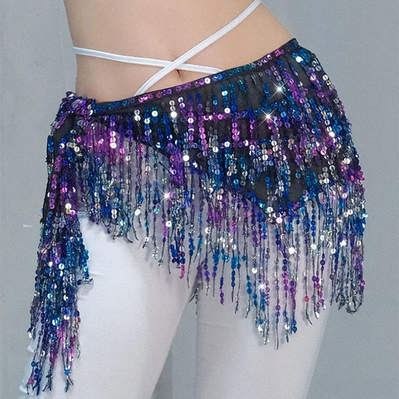 Women Adjustable Bling Belly Dance Hip Scarf Sequins Strap Wrap Dancing Belt Performance Waist Skirt Chain Group Versatile