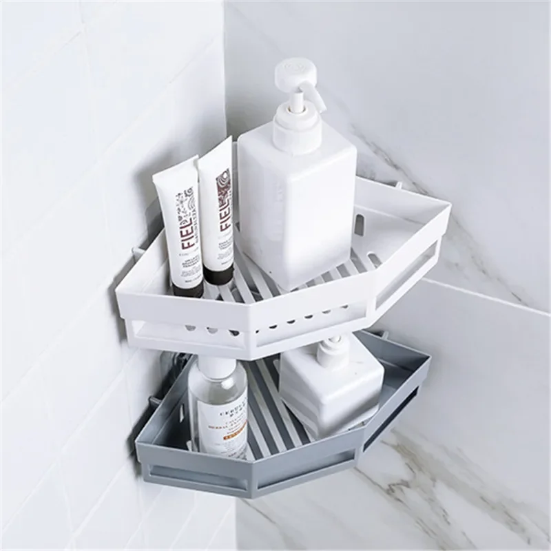 

Non Perforated Corner Rack Toilet Washing Rack Bathroom Kitchen Traceless Wall Hanging Tripod Storage Rack