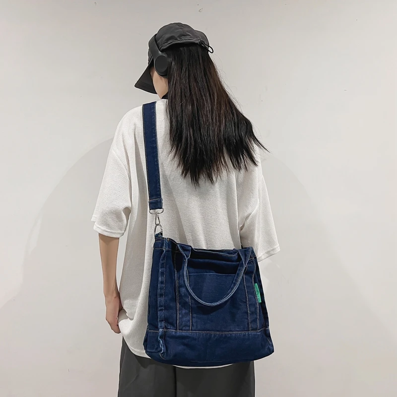 Denim Tote Bags For Women High Street Shoulder Bag Female Shopper Bag Commuter Eco Bag Korean Canvas Messenger Bag Y2K Satchel