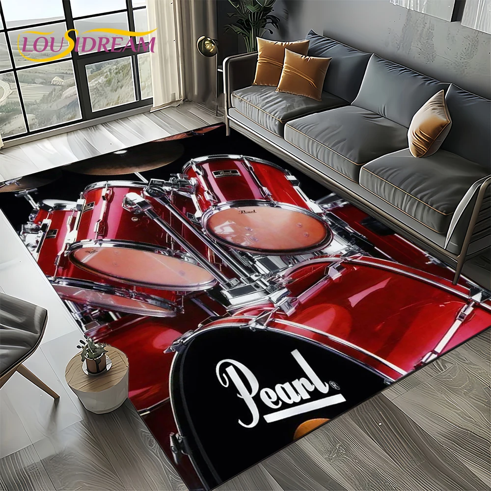 3D Cymbal DW Drum Kit Drum Set Music Instruments Carpet Rug for Living Room Bedroom Home Sofa Decoration,Kids Non-slip Floor Mat