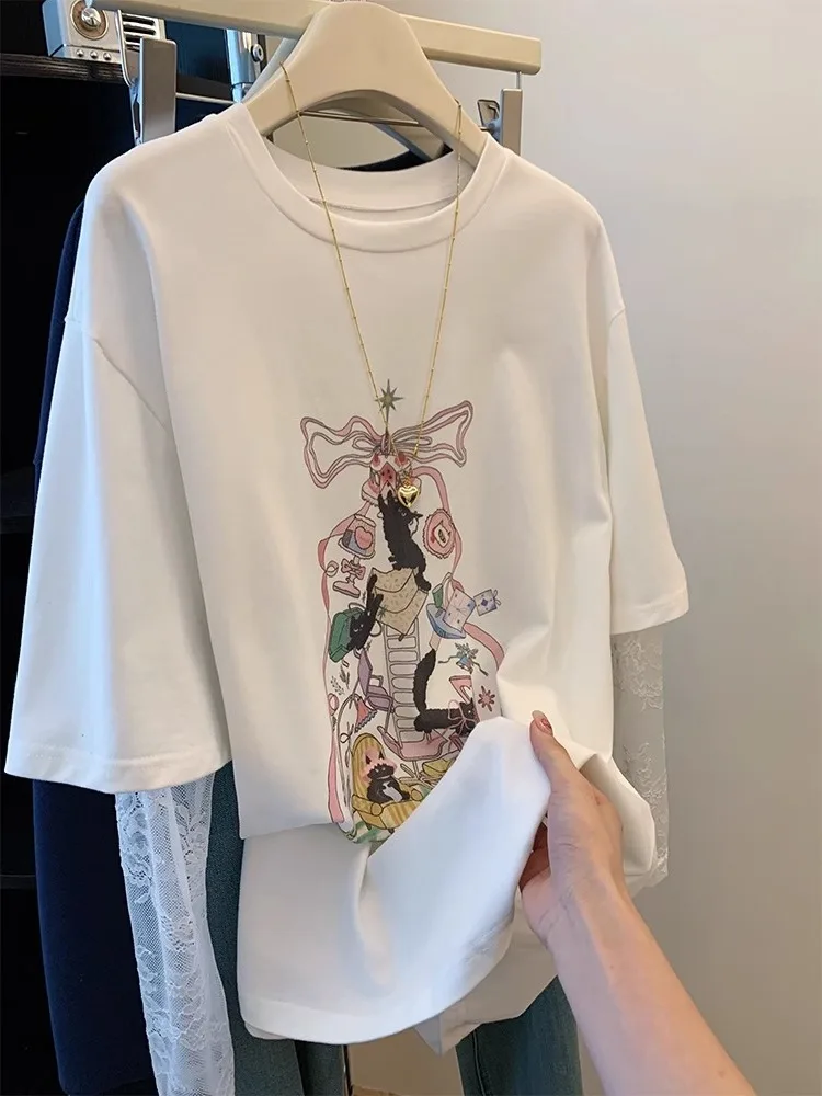 T-shirt d'été décontracté pour homme, style japonais, motif dessin animé, dentelle, protection solaire, coupe ample, col rond, imprimé, décontracté, créatif...