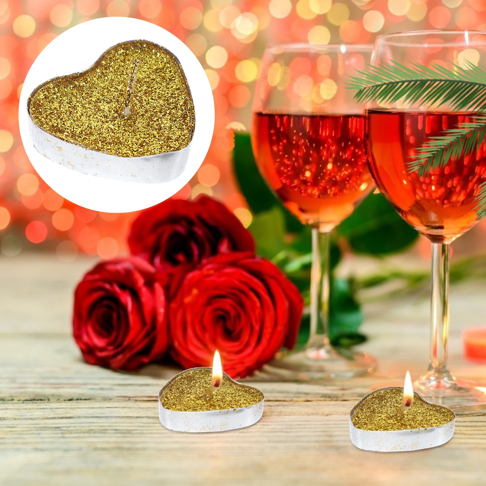 

30 Pcs Heart-Shaped Mini Smokeless Tealight Candles High Quality Decor Golden
