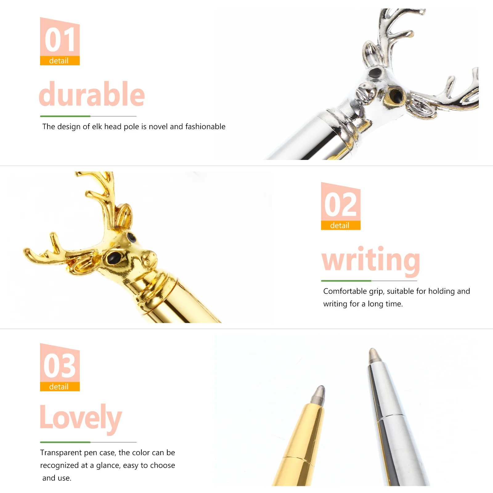 

4Pcs Elk Design Metal Ballpoint Pens Smooth Writing Creative Students School Office Gift Ballpoint Pen Gift Pen