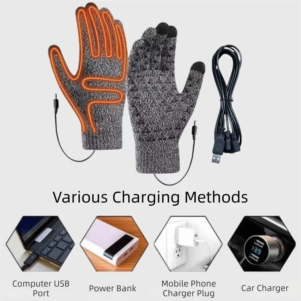 Windproof USB Electric Heating Gloves Touchscreen Anti Slip Men Finger Gloves Full Finger Thickened Hand Warmer Gloves Driving