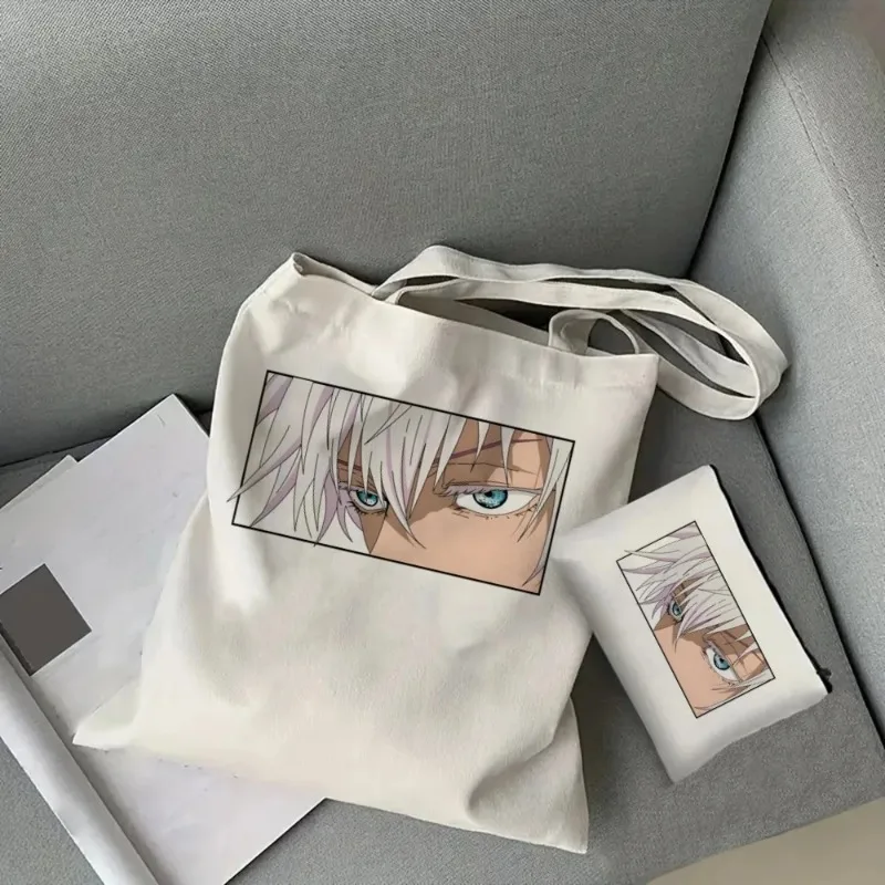 2pcs/set Gojo Satoru Jujutsu Kaisen Otaku Fashion Women\'s Tote Cosmetic Bag Bag Eco-friendly Large Capacity Travel Shopping Bag