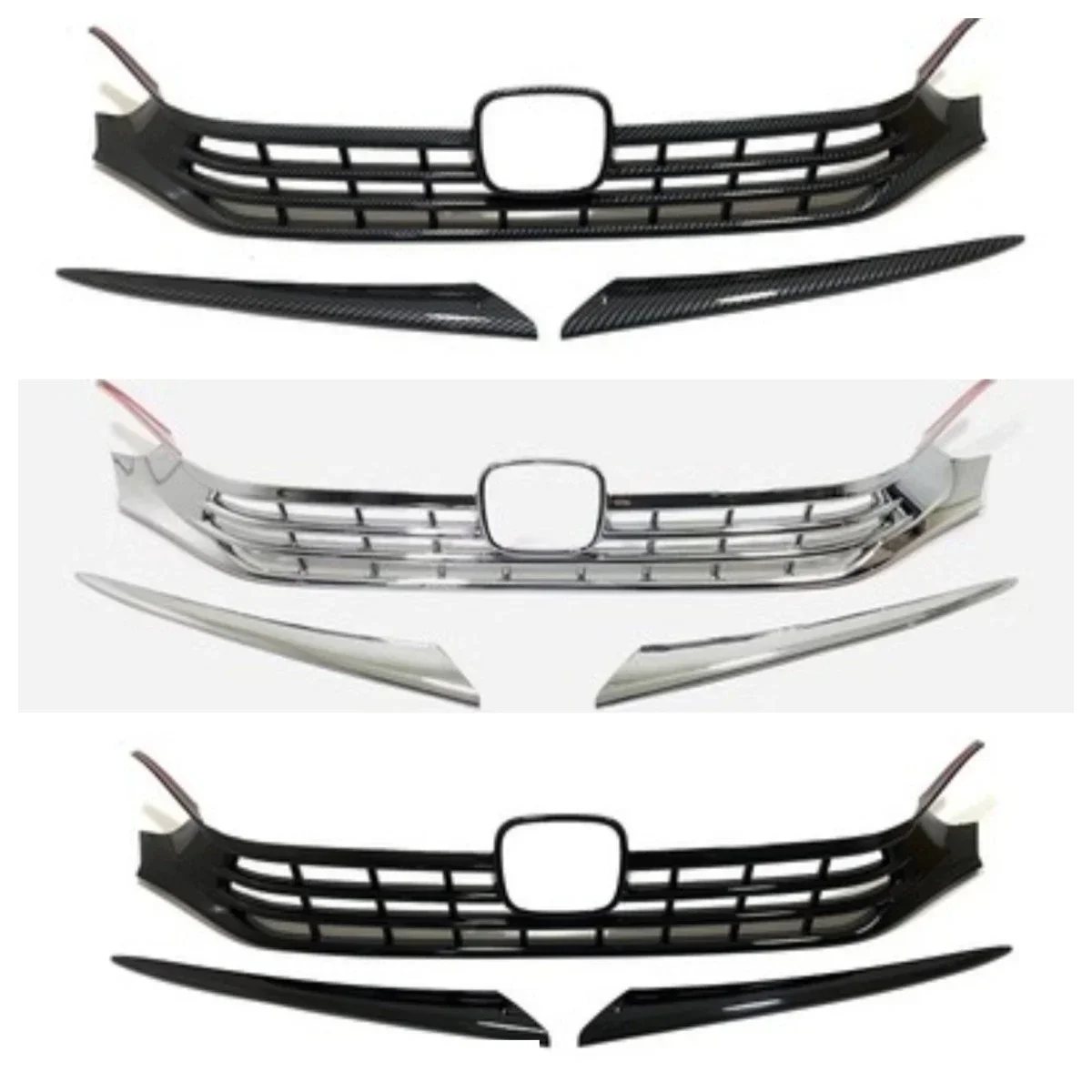 Body Kit Carbon Fiber Radiator Grille Grid for Honda Civic 11th 2022 Piano Black Front Bumper Net 3 Styles Car Accessories