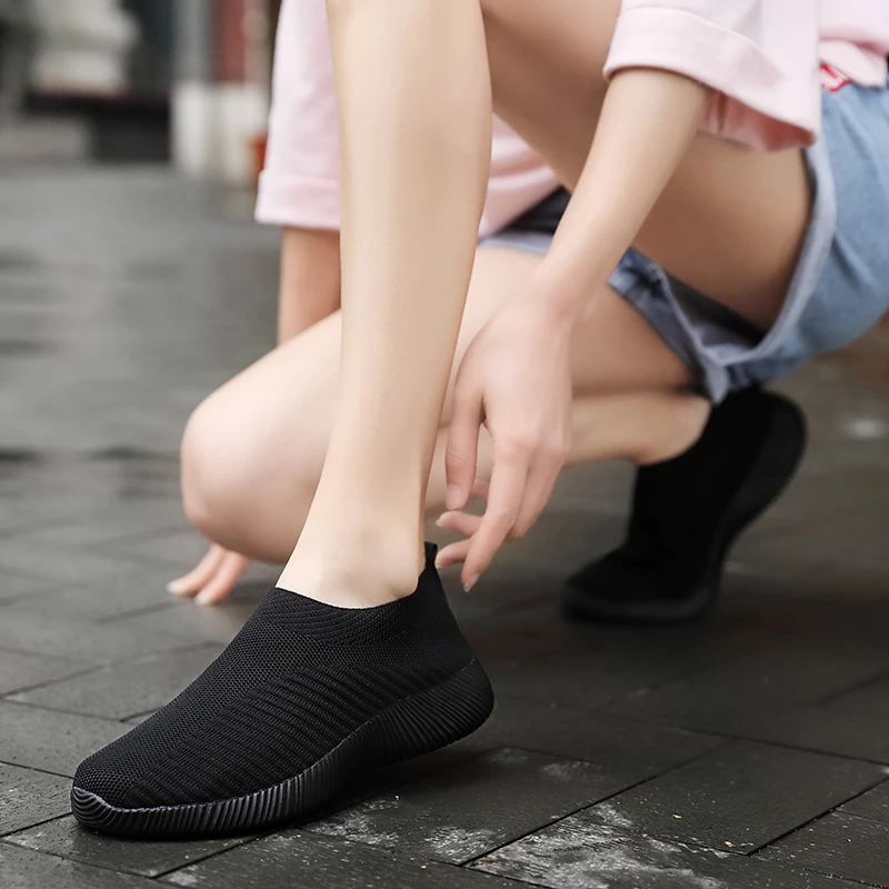 Women Shoes Knitting Sock Sneakers Women Flat Shoes Casual Breathable Sneakers Flats Walking Shoes for Women image 6