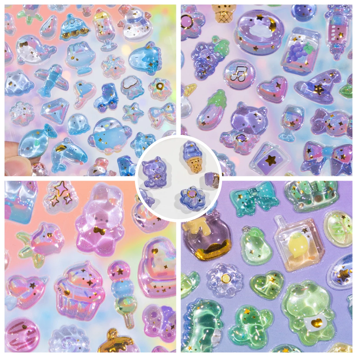 New Crystal Dream 3D embossed sticker, cartoon fresh rabbit hand-painted decorative sticker, jelly color sticker