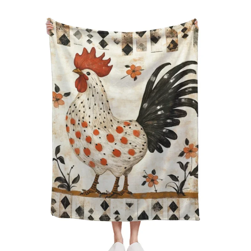 

Personalized Gift Rooster Print Printed Blanket, A Gift For Family And Friends, Warm And Comfortable, Sofa Bed Decoration