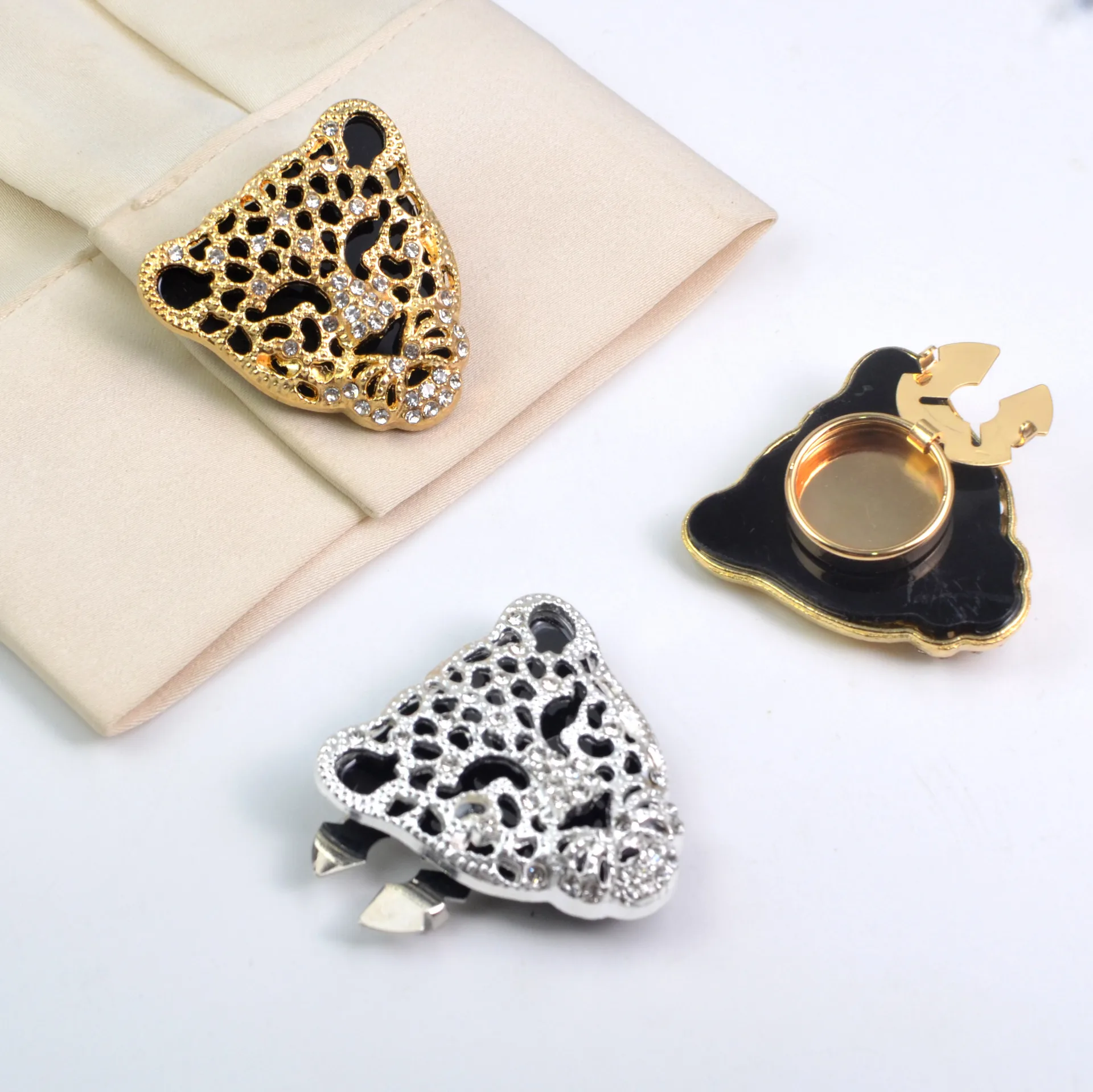 Trendy Leopard Head Button Cover Rhinestone Shirt Cufflink Button Cover Accessories