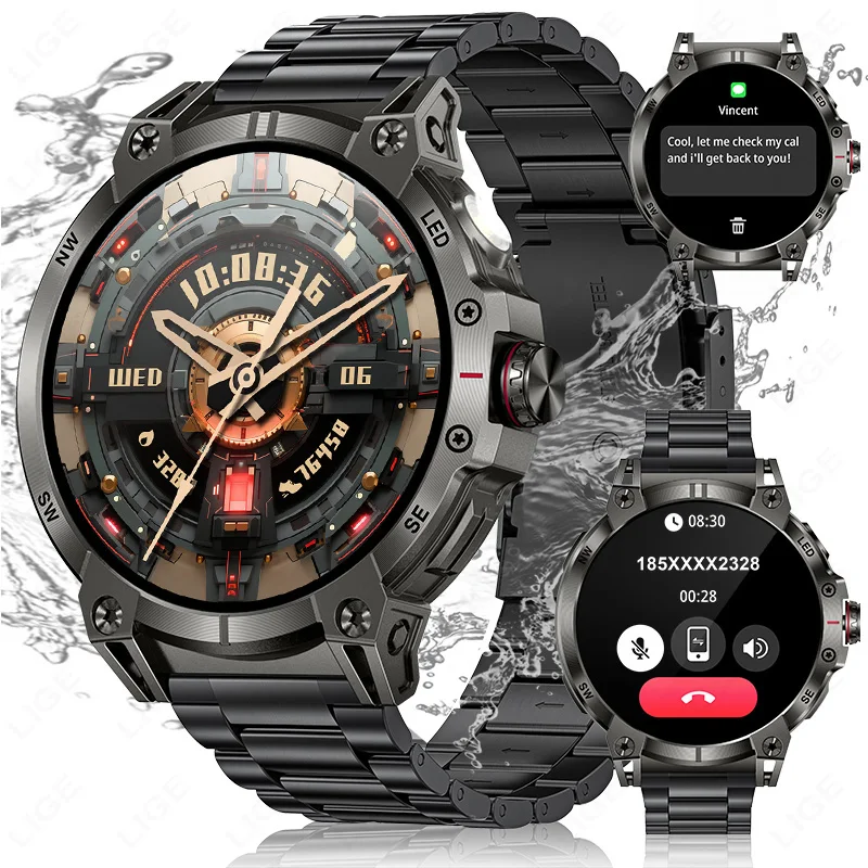 LIGE 1.8-inch HD Screen 760mAh Large Battery LED Flashlight Bluetooth Call Sport Mode All-Weather Health Monitoring Smart Watch